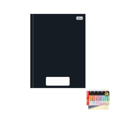 Imagem de Kit Caderno Brochura Capa Dura Pepper Preto 80 Folhas + Caneta Esferográfica Spiro 24 Unidades + Marca Texto Boss 6 Cores Pastel