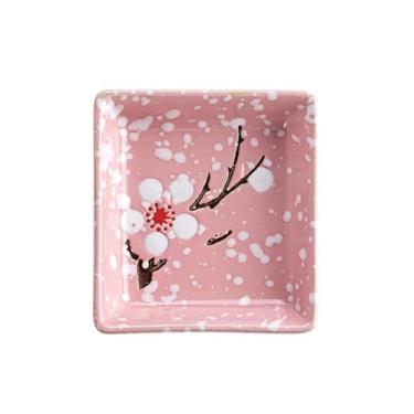 Imagem de prato de lanche Prato de cerâmica para temperos, pratos para lanches, sobremesas, para sushi, bandeja sabores, talheres, pires tigela de sopa(Pink)