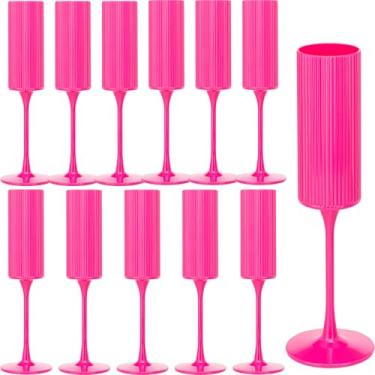 Imagem de Pacote com 12 taças de champanhe, taças de vinho de plástico de 170 g - reutilizáveis, elegantes para recepção de casamento, aniversário, brindes, festas - Taça de Mimosa vintage com haste longa