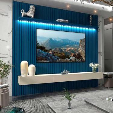 Imagem de Home Ripado Para TV 85 Polegadas Com LED 230x217 Nobre Gelius Azul/Off
