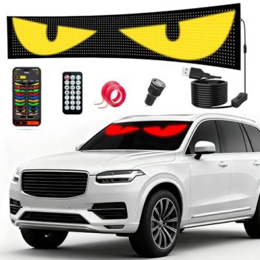 Imagem de Olhos diabólicos LED para SUV/para-brisas de caminhão, grande de 89,9 cm x 19 cm, 1 peça, luz animada com texto DIY, tela flexível macia, carregador de caminhões, controle remoto e aplicativo