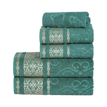 Imagem de Jogo De Banho Toalhas Delicato 100% Algodão Felpudo Macio 05 Peças Detalhado - Verde Erva Doce