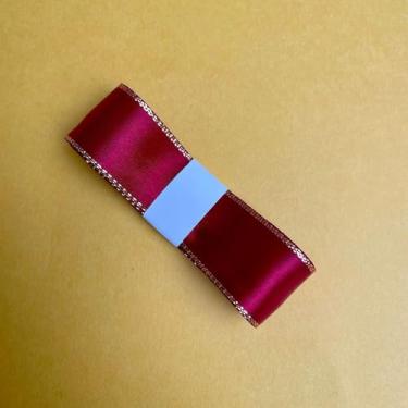 Imagem de Fita de cetim com bordas douradas de 5,46 m para embrulho de tecido de 2,7 cm para buquê de casamento, laços florais, artesanato, festa, decoração de casa, vermelho violeta médio