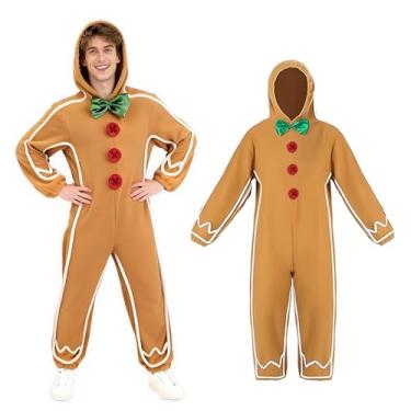 Imagem de PANMAY Unisex Gingerbread Costume Ginger Bread Outfit Christmas Onesie Footies Romper Long Sleeve Jumpsuit
