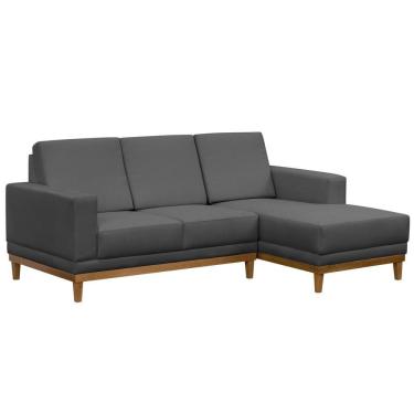 Imagem de Sofá Living 200cm 3 Lugares Com Chaise Direito Kayrós D05 Suede Cinza - Mpozenato