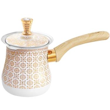 Imagem de Panela de café árabe grego turco, caldeira de água no topo do fogão, cafeteira, manteiga, chocolate e aquecedor de leite, aquecimento uniforme e rápido (branca)