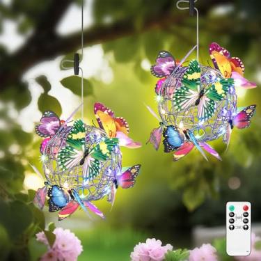 Imagem de Lightess Decoração de jardim borboleta, luzes suspensas à prova d'água operadas por bateria com controle remoto, lanternas externas para pátio, varanda, presente para mãe, Natal, inauguração de casa