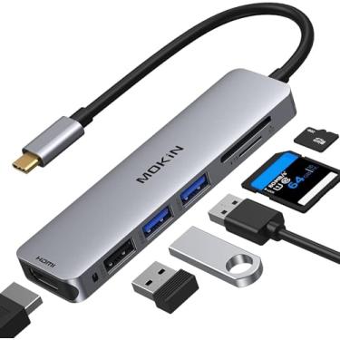 Imagem de Adaptador USB C para HDMI, adaptador 6 em 1 MacBook Pro USB C Hub 4K a 60Hz para MacBook Pro 2020-2016, MacBook Air 2020-2018, Ipad Pro 2020, Surface Pro 7, Dell XPS, USB C para 4K HDMI, SD/TF e 3 USB