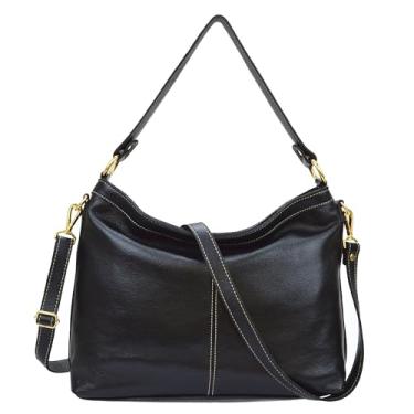 Imagem de Bolsa Feminina Transversal e Ombro Couro Legítimo com Zíper Tamanho Médio (Preta)