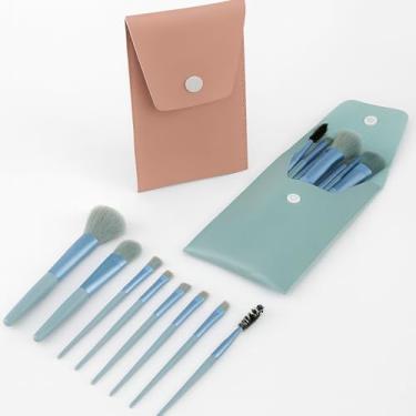 Imagem de Kit 8 Pincéis De Maquiagem Profissional Com Estojo - Nylon Alumínio E Plástico (Azul)