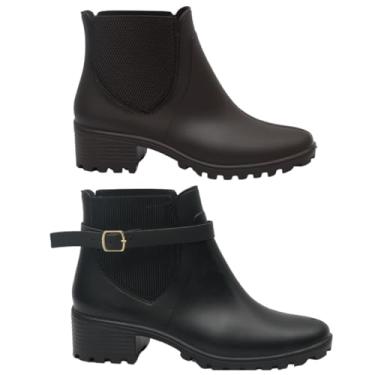Imagem de Kit 2 Pares Bota Feminina Impermeável Confortável Leve para Uso Diário (Marrom + Preto, Medio, BR, Adulto, Faixa Numérico, 37, 38)