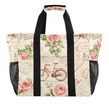 Imagem de STAYTOP Bolsa de praia grande com estampa de jornal de bicicleta vintage para mulheres e homens, à prova d'água à prova de areia, bolsa de natação para piscina, academia, compras, viagem, A, 15,4 x