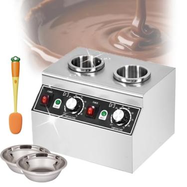 Imagem de Aquecedor Comercial De Chocolate E Molhos,AjustáVel De 30 A 85℃Com FunçãO De Temporizador,2tigelas De AçO InoxidáVel E Uma Escova De Limpeza Para Confeitarias E Lojas De Sobremesas