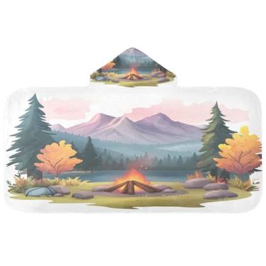Imagem de Burbuja Toalha de banho com capuz de cena de acampamento para crianças, toalha de praia de pelúcia macia absorvente para meninas e meninos 3-10 anos, 61 x 127 cm
