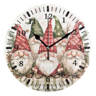 Imagem de CEBUGI Gnomos fofos relógio de parede operado a bateria relógios redondos silenciosos sem tique-taque relógios de parede para cozinha, banheiro, quarto, escritório, decoração 25,4 cm