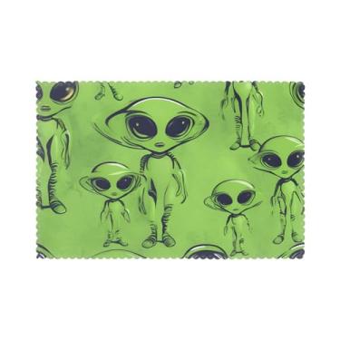 Imagem de Jogo americano com estampa de alienígenas verdes para mesa de jantar, conjunto de 6 resistentes ao calor, fácil de limpar para uso diário