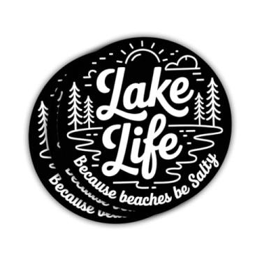 Imagem de 3 peças de adesivos Lake Life Because Beaches Be Salty, decalque de vinil engraçado para amantes do lago, pescadores, campistas, velejadores, adolescentes, adultos, laptop, garrafa de água