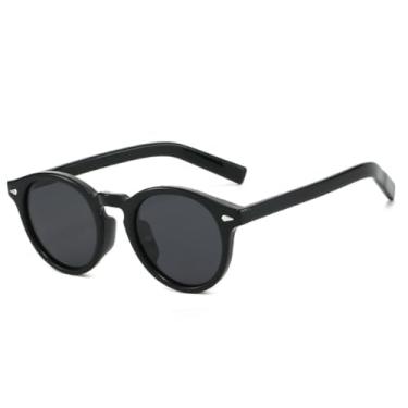 Imagem de HCPIHF Óculos de sol redondos polarizados femininos de luxo, armação uv400, espelhado, moderno, gradiente, masculino, rebites, punk (preto e cinza)