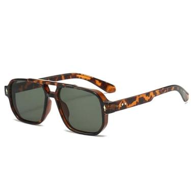 Imagem de Óculos de Sol UV400 - Lentes Verde Oceano com Ponte Dupla e Rebites para Homens e Mulheres, Ideais para Esportes ao Ar Livre, Corrida e Ciclismo, Estampa de Leopardo Verde Escuro