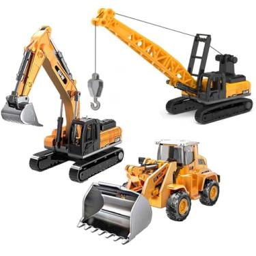 Imagem de Kit 3 em 1 Mini Caminhões de Obra Pá Guindaste Escavadeira Articulados