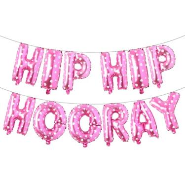 Imagem de Faixa de balão de quadril Hooray – Decoração de recuperação de cirurgia de substituição de quadril, banner encorajador de quarto de hospital, decorações de festa (coração rosa HIP HIP HIP HOORAY)