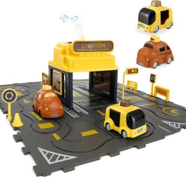 Imagem de Genérico Conjunto Pista de Carrinhos Quebra-Cabeça Estação de Ônibus com Luz e Música, Plástico, 2 Carrinhos Inclusos, para Crianças 3-8 Anos, Brinquedo Educativo, Alimentado por Pilhas