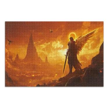 Imagem de Quebra-cabeça adulto Arcanjo guerreiro fantasia 1000 peças, jogos de quebra-cabeça para adultos com letras nas costas