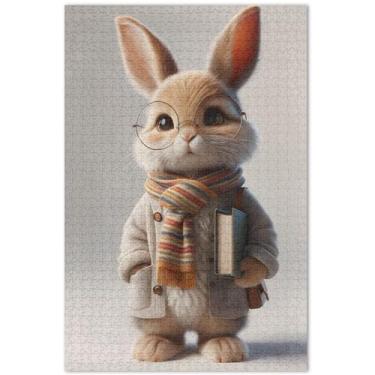 Imagem de Quebra-cabeça adulto com estampa de coelho fofo, 1000 peças, presentes de festa de elefante branco, natureza, jogos artísticos, 75 x 40 cm