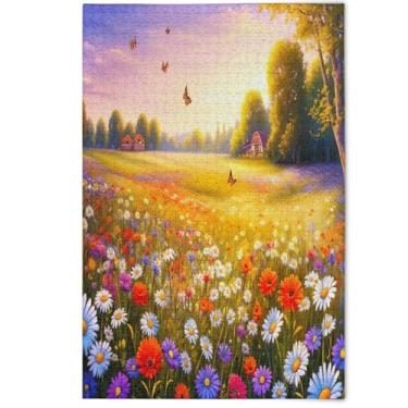 Imagem de Quebra-cabeça de borboleta floral de flores silvestres coloridas 1000 peças para adultos cena de elefante branco quebra-cabeças coloridos arte floral animal fofo, 1000 peças, 75 x 50 cm