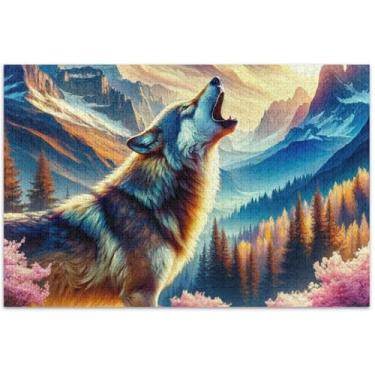 Imagem de Quebra-cabeça com paisagem de lobo uivante para adultos, 500 peças, impressão de arte animal, família, presentes de elefantes brancos, 51 x 35 cm