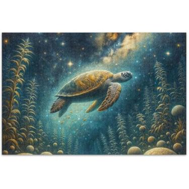 Imagem de Quebra-cabeça fantástico tartaruga marinha adulto 500 peças engraçado paisagem quebra-cabeça decoração de arte animal, 50,5 x 14,9 polegadas