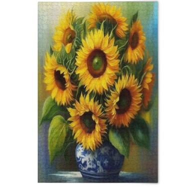 Imagem de Quebra-cabeça de flores chiques vintage amarelas para adultos 1000 peças presentes de quebra-cabeça de jogos tecnológicos difíceis, jogos de família, decoração de casa, 1000 peças, 75 x 50 cm