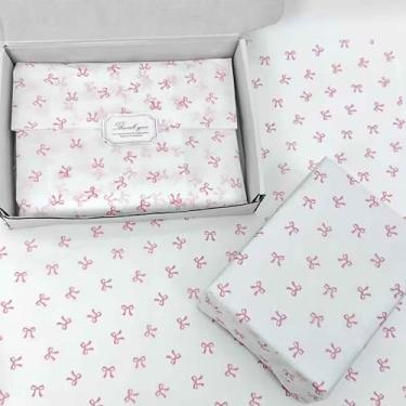 Imagem de 20 peças de papel de embrulho de laço rosa - DIY feito à mão, embalagem de presente doce/aniversário/casamento/festa (fundo branco)