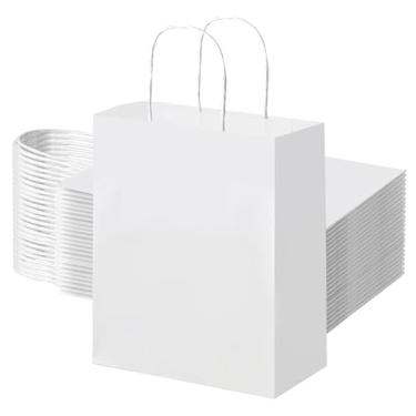 Imagem de Hxezoc 12 sacos brancos de presente com alça, saco de doces de papel Kraft de varejo para dia dos namorados, chás de bebê, suprimentos de decoração de festa de aniversário