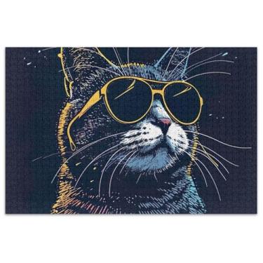 Imagem de Quebra-cabeça preto engraçado de gato fofo para adultos, 500 peças, presentes para jogo de elefante branco, cena de outono, estampa de animal fofo