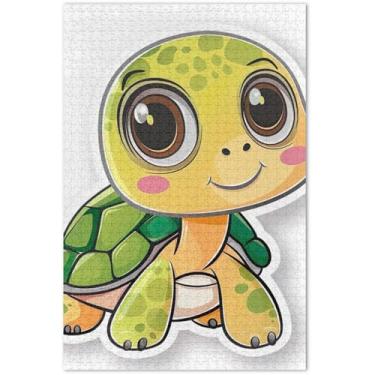 Imagem de Quebra-cabeça de tartaruga fofa com desenho animado, 500 peças para adultos, presentes engraçados, paisagem, estampa de animais, 50 x 35 cm
