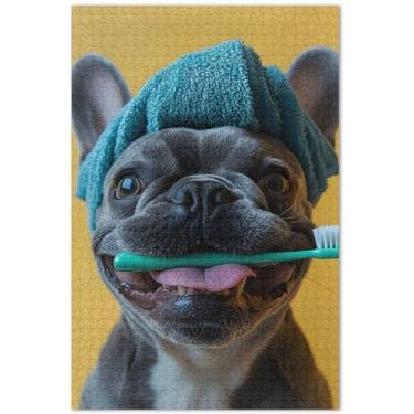 Imagem de Quebra-cabeça adulto buldogue francês feliz personalizado 500 peças pintura artística paisagem quebra-cabeças elefante branco, 51 x 35 centímetros