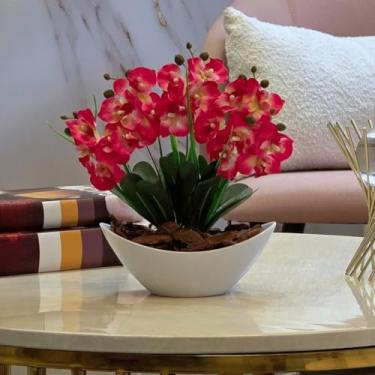 Imagem de Orquídea Artificial Arranjo Decorativo com Vaso e Casca Polida Sem Cuidados, Ideal para Sala e Escritório Perfeito para Decoradores Residenciais e Empresariais(Rosa Pink)