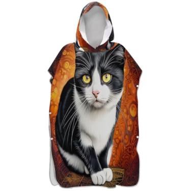Imagem de Joisal Roupão para adultos, poncho de surfe, com capuz, toalha de praia, estampada, plus size, preto, branco, gato, ponchos femininos com capuz