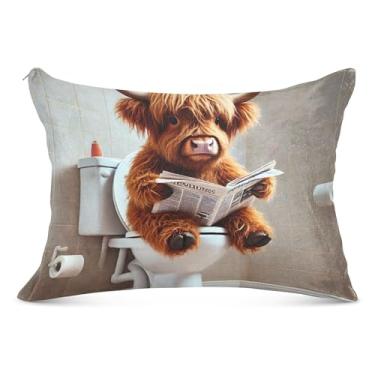 Imagem de Capas de travesseiro decorativas engraçadas de vaca Highland fofa de flanela tamanho queen king size travesseiro de corpo grande macio fofo, tamanho Queen, 50,8 cm x 76,2 cm