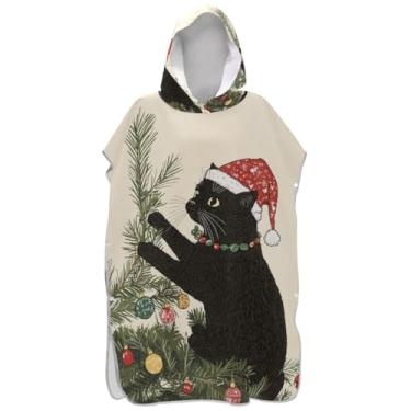 Imagem de Joisal Poncho de surfe para adultos trocador de roupa de banho com capuz bonito de secagem rápida poncho masculino com capuz gato de Natal fofo