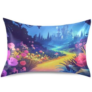 Imagem de Capa de almofada de cetim com estampa de cenário de castelo de flores padrão king queen padrão capa de almofada refrescante para cama, tamanho Queen, 76 cm x 50 cm