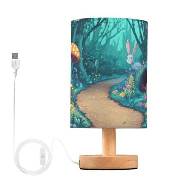 Imagem de Joisal Lâmpadas de floresta mística com cogumelos para mesa de cabeceira de quarto, luminária de mesa para dormitório com abajur decorativo de linho, decoração de quarto de dormitório