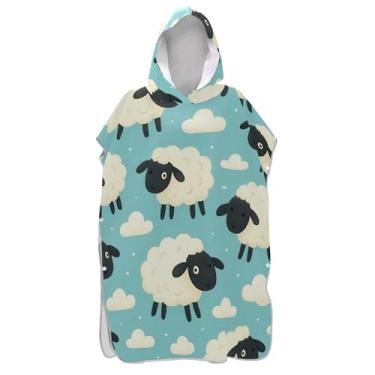 Imagem de TSENQUE Roupão fofo com estampa de ovelha azul para adultos, poncho de surfe, reutilizável, masculino, com capuz, toalha de banho com capuz