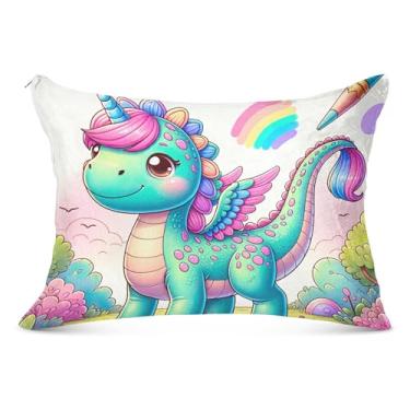 Imagem de Fronha decorativa grande de unicórnio de desenho animado fofo com zíper longo padrão Queen King Body Size Travesseiro bonito para cama, tamanho do corpo, 53 cm x 137 cm
