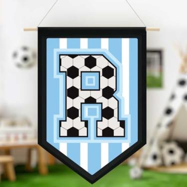 Imagem de Faixa de lona pendurada de futebol, faixa azul do alfabeto, faixa de flâmula, decoração de arte de parede para sala de aula, quarto de menino, Copa do Mundo FIFA Jersey futebol entusiasta presentes