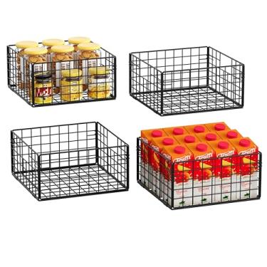 Imagem de X-cosrack Organizador de cesta dobrável para armário de parede com alças de metal, conjunto de 4, cesto de armazenamento de alimentos para cozinha, despensa, lavanderia, armário, garagem, 30 x 30 x 15 cm pendente