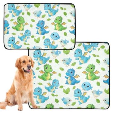 Imagem de Almofada de xixi de desenho animado dragões azuis e verdes para animais de estimação reutilizável lavável para animais de estimação tapete de chão antiderrapante almofadas de treinamento de filhotes
