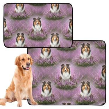 Imagem de Tapetes laváveis para cães de estimação, à prova d'água, tapete de cercadinho para cães pastores fofos, flores roxas, almofada reutilizável para gatos, filhotes, treinamento de filhotes, à prova de