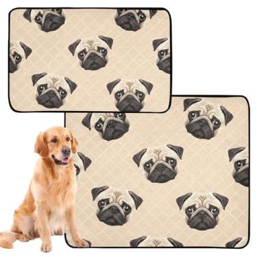 Imagem de Cute Pug Dog Bege Lavável Pee Pads Cachorros Antiderrapante Impermeável Tapete para Animais de Estimação Extra Grande Filhote de Filhotes Absorvente, Médio + Grande, Conjunto de 2